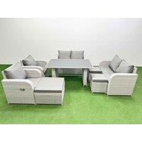Fimous 8 Pieces Patio Garden Furniture Sets with Cushions 3 Stools in Light Grey