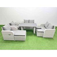 Fimous 9 Pieces Patio Garden Furniture Sets with Cushions Side Table 3 Stools in Light Grey