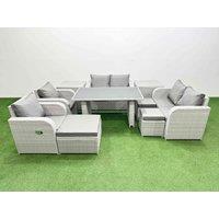 Fimous 10 Pieces Patio Garden Furniture Sets with Cushions 2 Side Tables in Light Grey