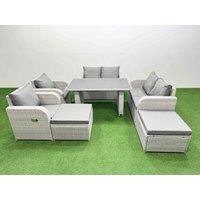 Fimous 7 Pieces Patio Garden Furniture Sets with Cushions 2 Big Stools in Light Grey