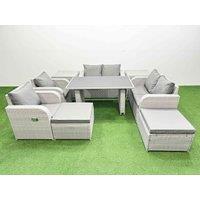 Fimous 9 Pieces Patio Garden Furniture Sets with Cushions 2 Side Tables in Light Grey
