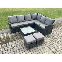 Fimous Rattan Garden Furniture Set Outdoor Lounge Corner Sofa Set With Square Coffee Table 2 Small Footstools 8 Seater in Dark Grey