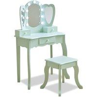Teamson Kids Heart Kids Vanity Table with LED, Mirror, Stool & Drawers in Green