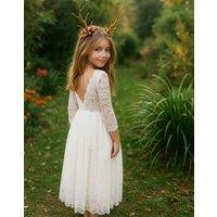 Lilly + Bo Girl's Evelyn Ivory White Lace Dress Flower Girl | Party Dress in Natural | Size: 3-6 m