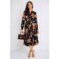 Love Sunshine Women's Navy Botanical Print Belted Midi Shirt Dress | Size: 18