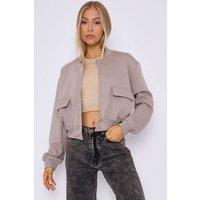 STYLEWISE Women's Fleeced Bomber Jacket - Cropped Fit - Casual Outerwear in Grey | Size: Medium