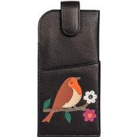 Mala leather Women's Robin Bird Wide Fitting Leather Glasses Case in Black