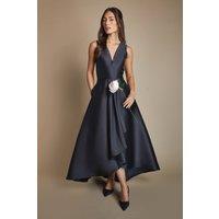 Coast Women's Honoured Sleeveless Plunge Waterfall Twill Maxi Bridesmaid Dress in Black | Size: 10