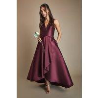 Coast Women's Honoured Sleeveless Plunge Waterfall Twill Maxi Bridesmaid Dress in Malbec | Size: 12