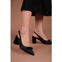 Coast Women's Riley Satin Bow Detail Slingback Medium Block Heel Court Shoes in Black | Size: 5