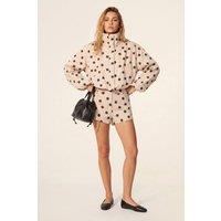 NastyGal Women's Polka Dot Funnel Neck Bubble Hem Bomber Co-ord Jacket in Stone | Size: 8