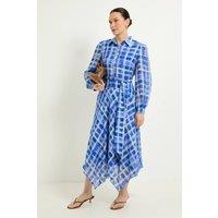 Wallis Women's Check Belted Shirt Dress in Blue | Size: 14