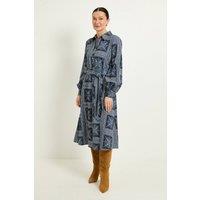 Wallis Women's Scarf Print Relaced Shirt Dress in Navy | Size: 20