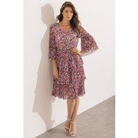 Klass. Women's Tiered Floral Print Dress in Ivory | Size: 16