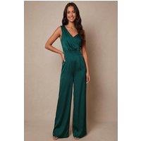 Chi Chi London Women's Gathered Detail Jumpsuit in Green in Dark Green | Size: 12