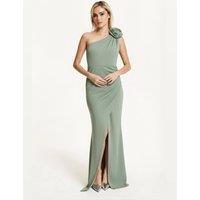Liquorish Women's One Shoulder Sage Rose Maxi Dress in Green | Size: 12