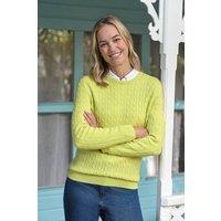 WoolOvers Women's Cashmere Merino Cable Crew Neck Jumper in Lime | Size: 2XL