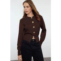 WOVCOR Women's Knit Cardigan With Rose Button Detail in Brown | Size: Large