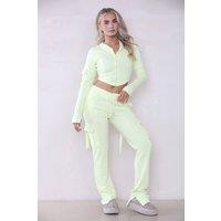 STYLEWISE Women's Loopback Cropped Zip Up Hoodie - Cargo Trousers Co-ord Set in Yellow | Size: S/M