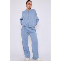 STYLEWISE Women's Fleece Zipper - Oversized Bomber Style - Co-ord Set in Blue | Size: S/M