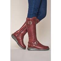Moshulu Women's 'Stargazer' Long Leather Wedge Boots in Dark Red | Size: 4