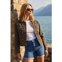 Roman Women's Animal Print Twill Jacket in Chocolate | Size: 18