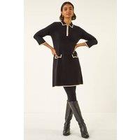 Roman Women's Contrast Zip Collared Knit Dress in Black | Size: 10
