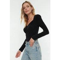 WOVCOR Women's Wrap Front Long Sleeve Bodysuit in Black | Size: Medium