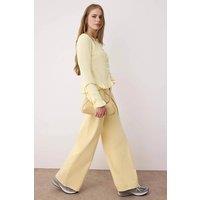 WOVCOR Women's Textured Knit Ruffle Hem Cardigan - Button Closure in Yellow | Size: Large