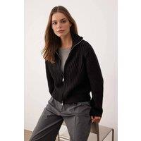 WOVCOR Women's Soft Textured Oversize Zipper-Detail Knit Cardigan in Black | Size: Medium