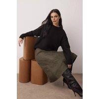WOVCOR Women's A-Line Midi Suede-Look Skirt in Khaki | Size: 14