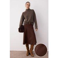 WOVCOR Women's A-Line Woven Midi Skirt with Soft Suede Finish & Fluid Shape in Brown | Size: 14