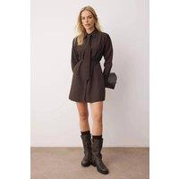 WOVCOR Women's Tie Detail Mini Woven Shirt Dress in Brown | Size: 8