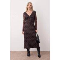 WOVCOR Women's Argyle Print Maxi Knit Dress with Tie Front Detail | Size: Medium