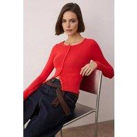 WOVCOR Women's Full Front Snap Fitted Stretch Knit Blouse in Red | Size: Large
