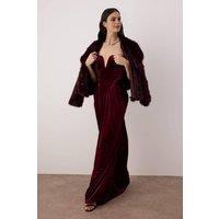 WOVCOR Women's Velvet Sweetheart Neck Maxi Evening Dress in Burgundy | Size: 14
