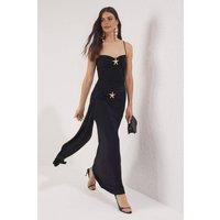 WOVCOR Women's Embellished Detail Knitted Maxi Evening Dress in Black | Size: 14