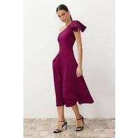 WOVCOR Women's One Shoulder Bow Detail Midi Dress in Plum | Size: 14