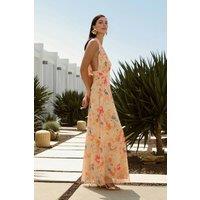 WOVCOR Women's Floral Halterneck Maxi Dress with Gathered Waist Detail | Size: 10