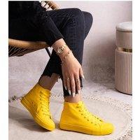 Love Lace Women's High Top Fabric Sneakers with Rubber Sole Laced Yellow Street in Mustard | Size: 6.5