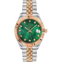 GV2 Women's Naples 18 Diamond-Set Luxury Swiss Quartz Movement, Two-Tone Rose Gold & Stainless Steel Bracelet, Sapphire Crystal, Fluted Bezel 34 MM