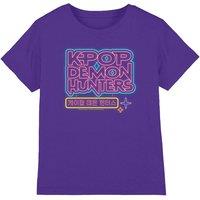KPop Demon Hunters Glowing Lights Logo Kids T-Shirt, Purple | Size: 5-6 Years