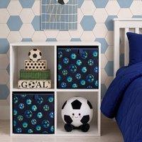 OHS 2 x Kids Printed Storage Box Folding Cube Toy Organiser in Navy