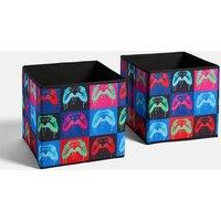 OHS 2 x Kids Printed Storage Box Folding Cube Toy Organiser