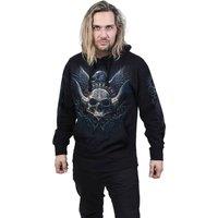 Spiral Direct Men's Odins Warrior Back & Sleeve Print Pull Over Hoodie in Black | Size: Medium