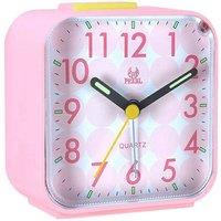 YnysTec Alarm Clock With Night Light No Tick Snooze Silent Bedside Clock in Pink | Size: 15 cm