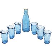 Verano Spanish Ceramics Beyond The Sea Dining Glass Bottle 1L & 6 Tumblers Set 300ml in Blue
