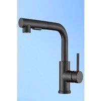 JANLEMNY Matt Black Pull-Out Kitchen Tap - 2 Spray Modes, 360 Swivel | Size: 600x1428