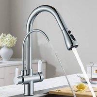 EONLION 3-Way Filter Kitchen Tap Pull Out Sprayer in Silver | Size: 1000mm 2000mm