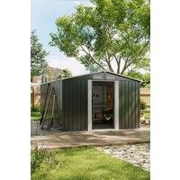 Living and Home 10 x 8 ft Metal Shed Garden Storage Shed Apex Roof Double Sliding Door with Base Foundation, Charcoal Black